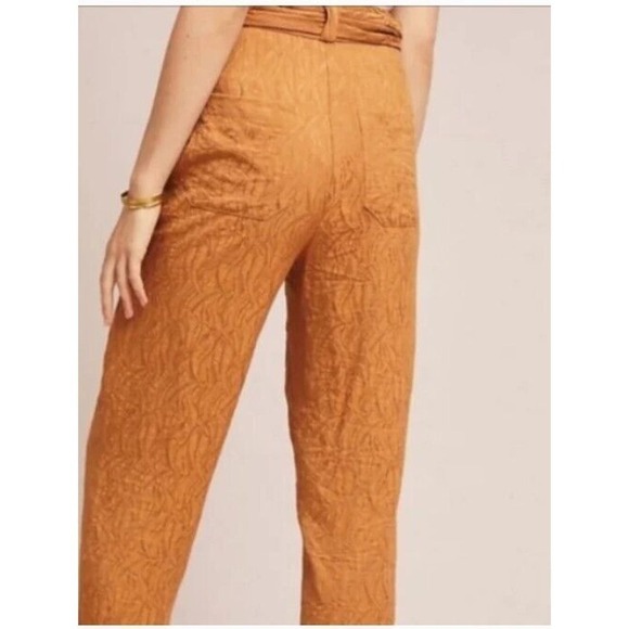 Ett Twa Anthropologie Pants sz 2 Aubade Tie Waist Belted Tapered Copper Brown - Picture 2 of 8